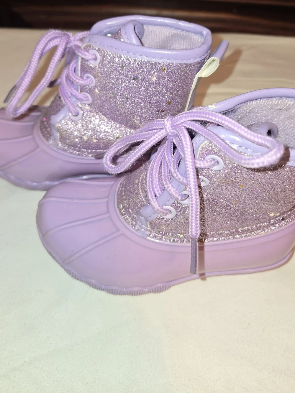 Chosen Steps Kids Purple Glitter Lace-Up Rain Boots SZ 6